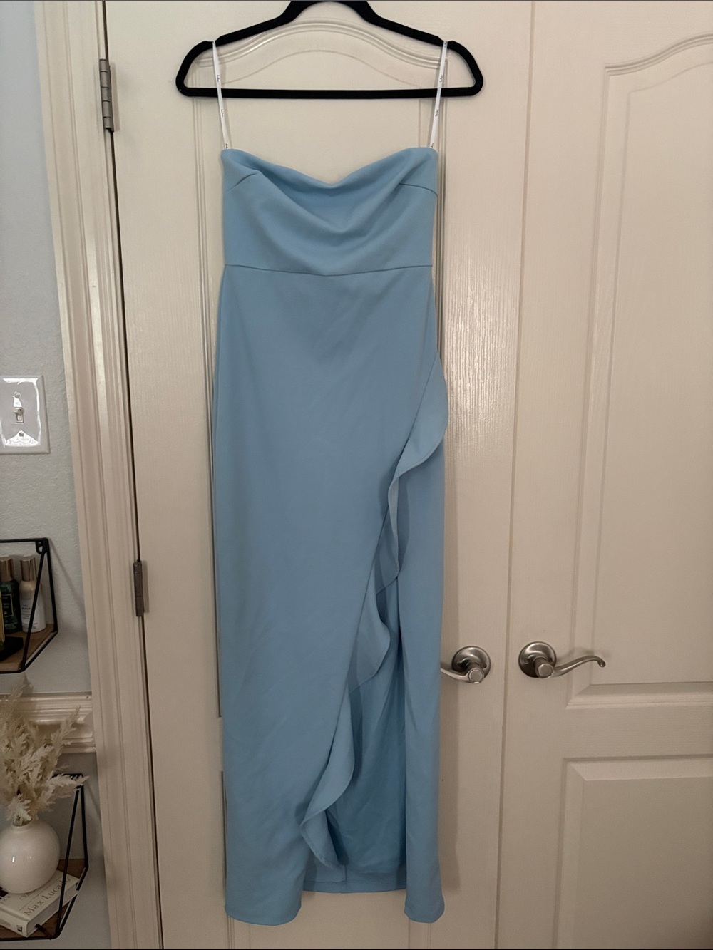 Lulus "After Hours" Light Blue Strapless Ruffled Maxi Dress
